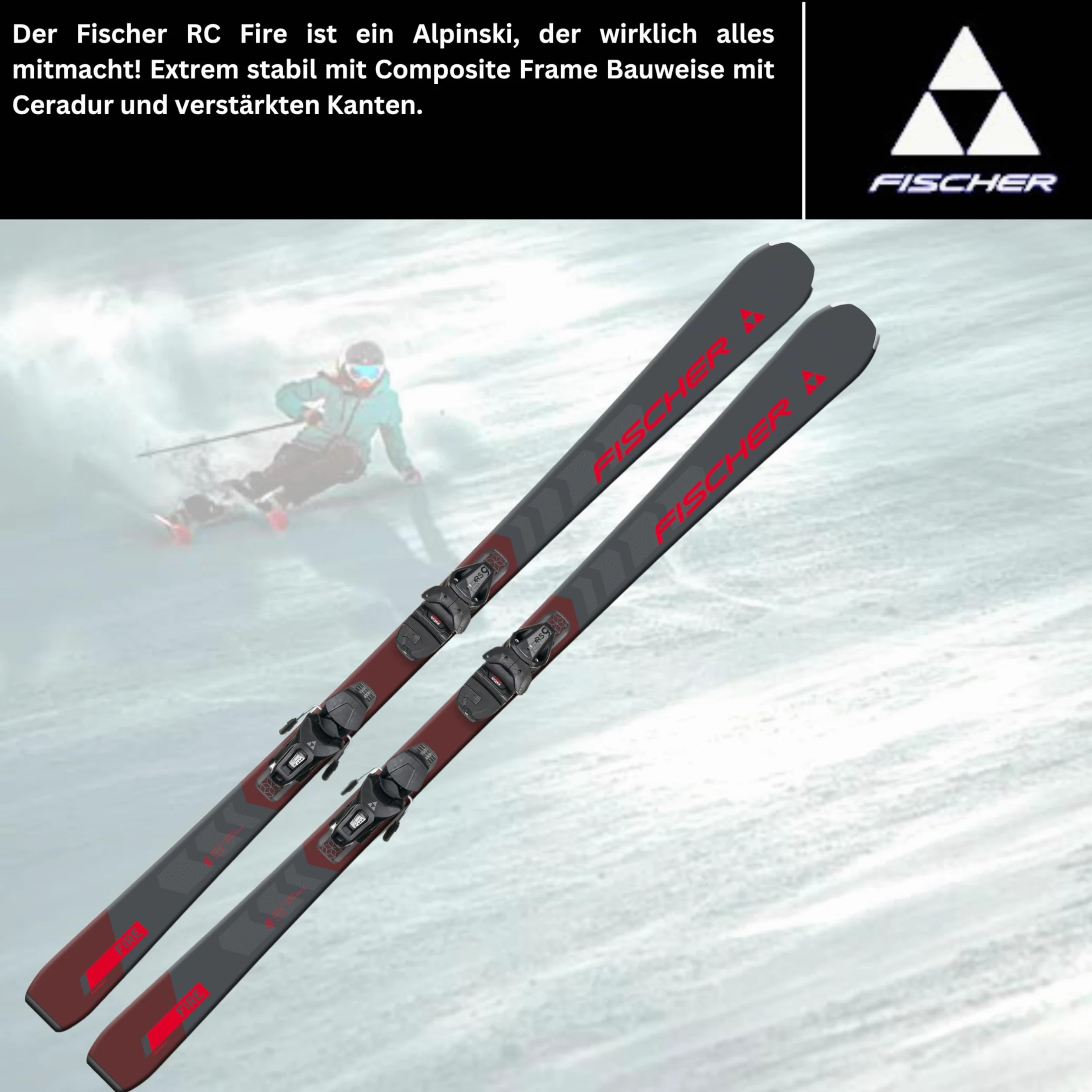 Ski Alpinski Carvingski On-Piste-Rocker - Fischer RC Fire SLR - inkl. Bindung RS9 SLR Z2,5-9 - All Mountain Ski - geeignet für Einsteiger bis Fortgeschrittene