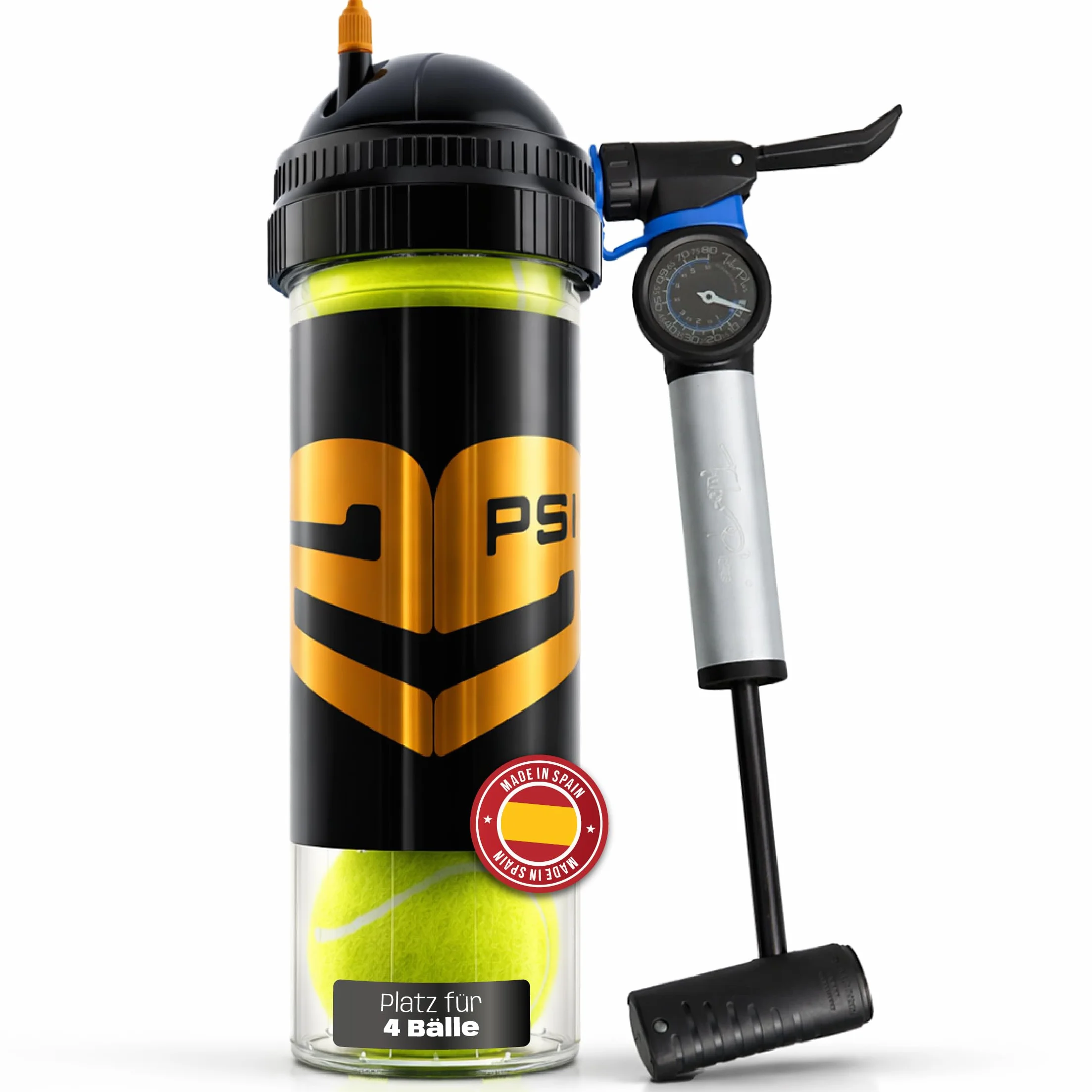 TUBOPLUS 29PSI - Padel- und Tennisballdrucker | Hält Druck und Sprungkraft | Luftdichter Behälter zur Verlängerung der Lebensdauer der Bälle
