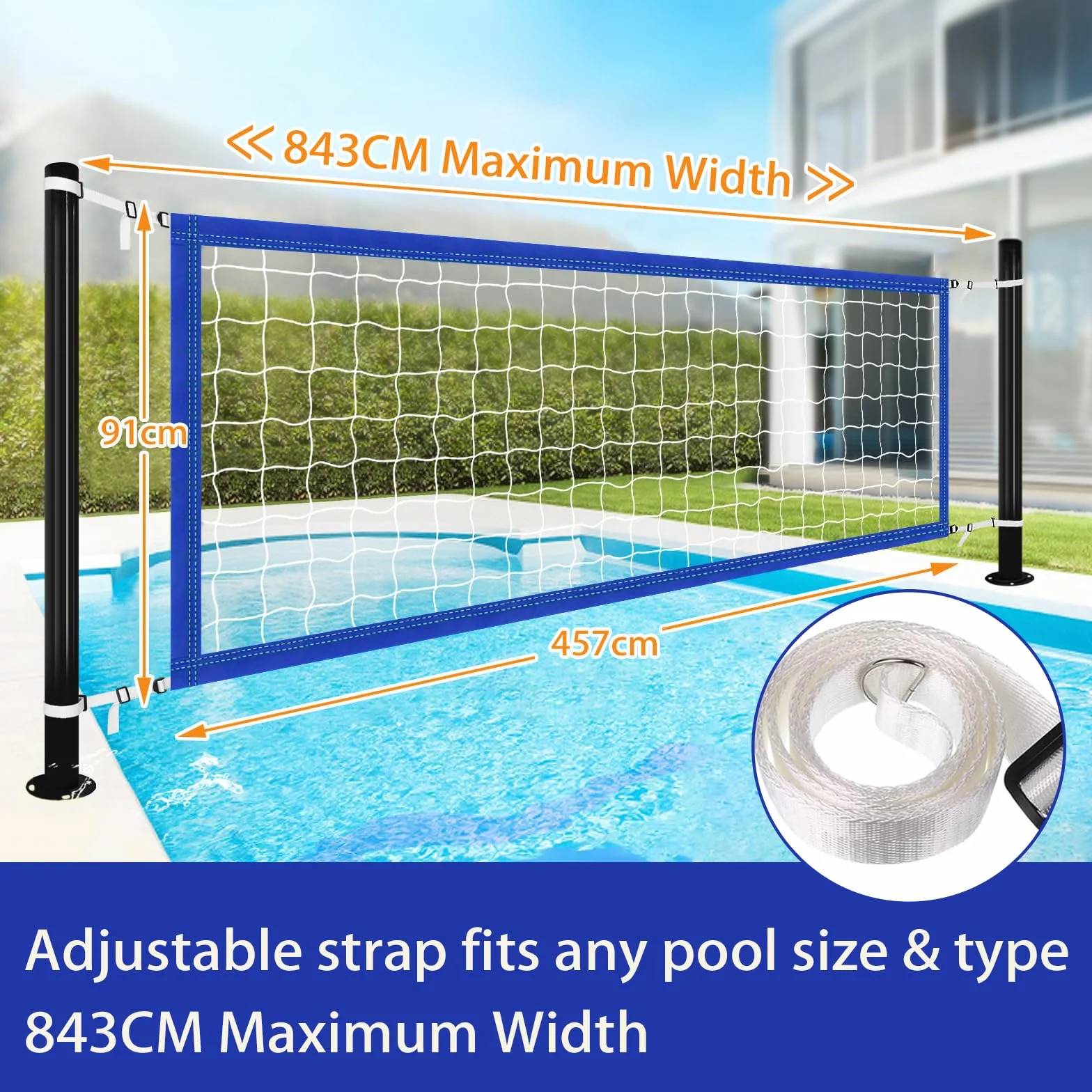 Pool-Volleyballnetz 457 x 91 cm – Verstellbar & Wasserdicht, Tragbares Ersatznetz aus strapazierfähigem Polyethylen (PE) für Wasserspiele, Garten, Strand & Outdoor-Aktivitäten
